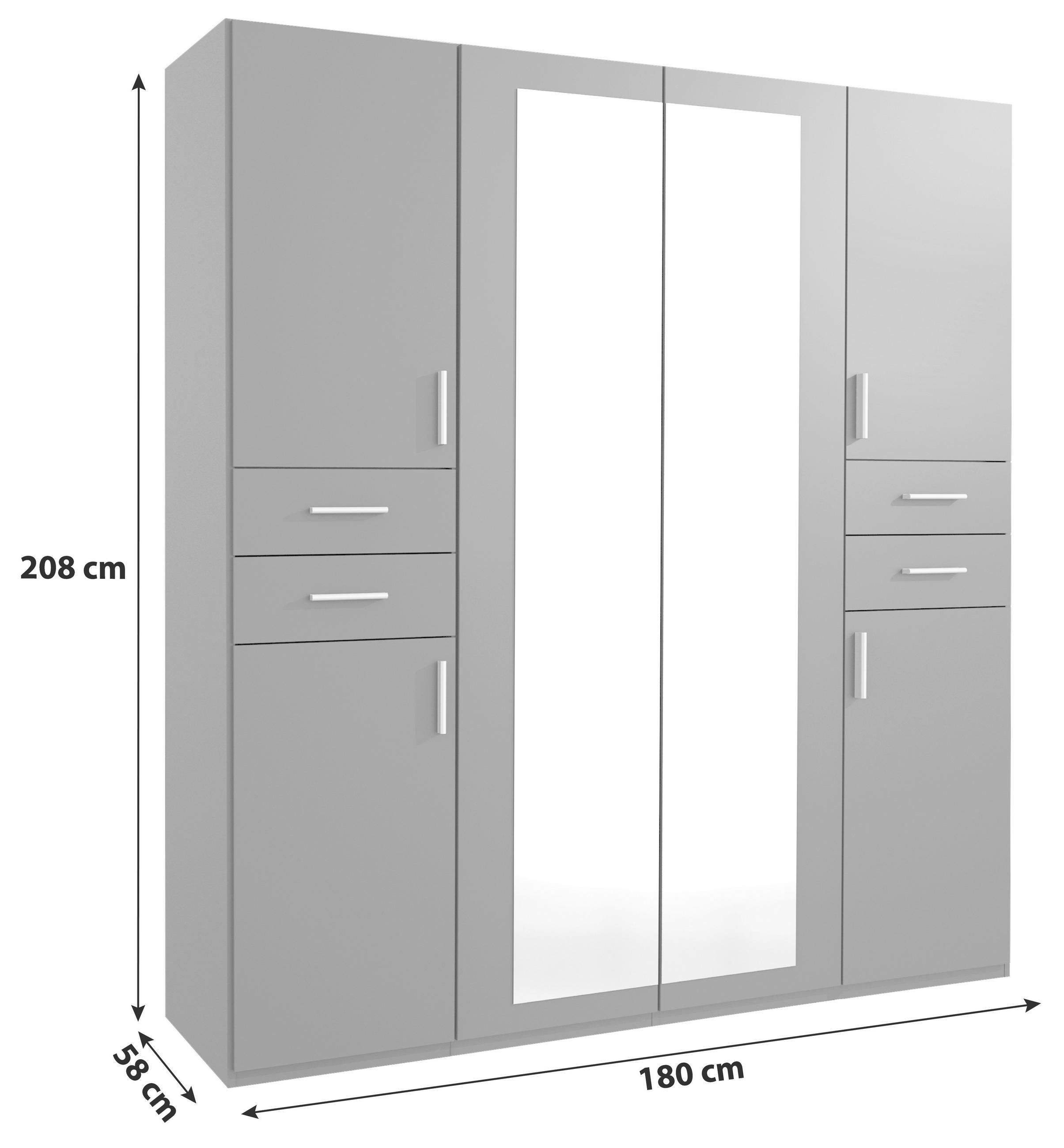 DREHTÜRENSCHRANK  in Graphitfarben, Weiß  - Schwarz/Graphitfarben, Basics, Glas/Holzwerkstoff (180/208/58cm) - P & B