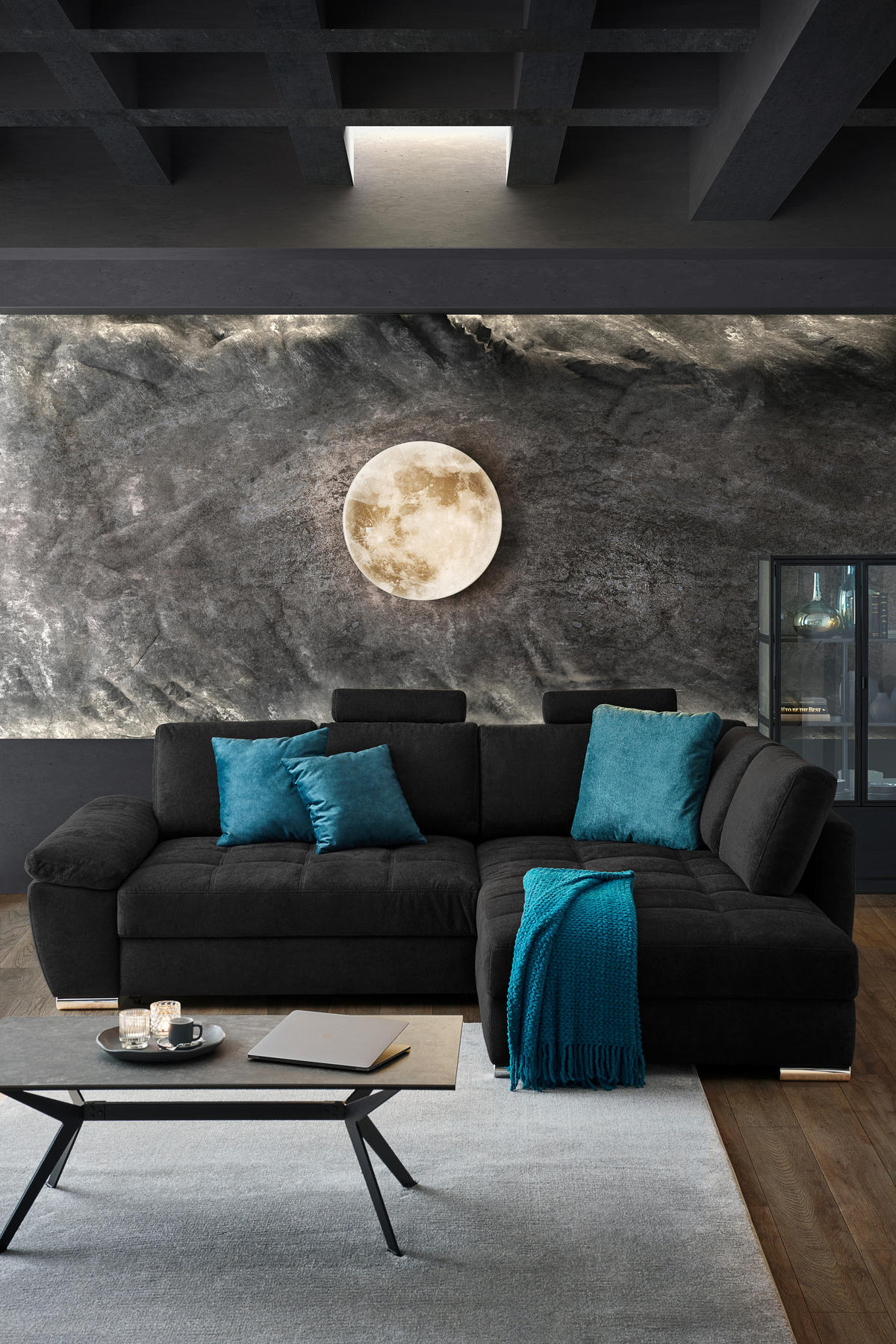 ROHOVÁ SEDAČKA, textil, černá, petrolej - petrolej/černá, Design, textil/plast (276/212cm) - Carryhome