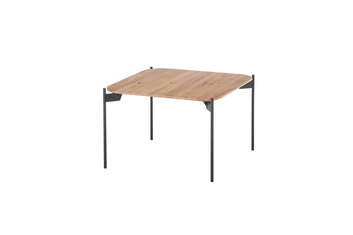 COUCHTISCH Eiche massiv 60/60/38 cm quadratisch Schwarz, Eichefarben  - Eichefarben/Schwarz, Design, Holz/Metall (60/60/38cm) - Linea Natura