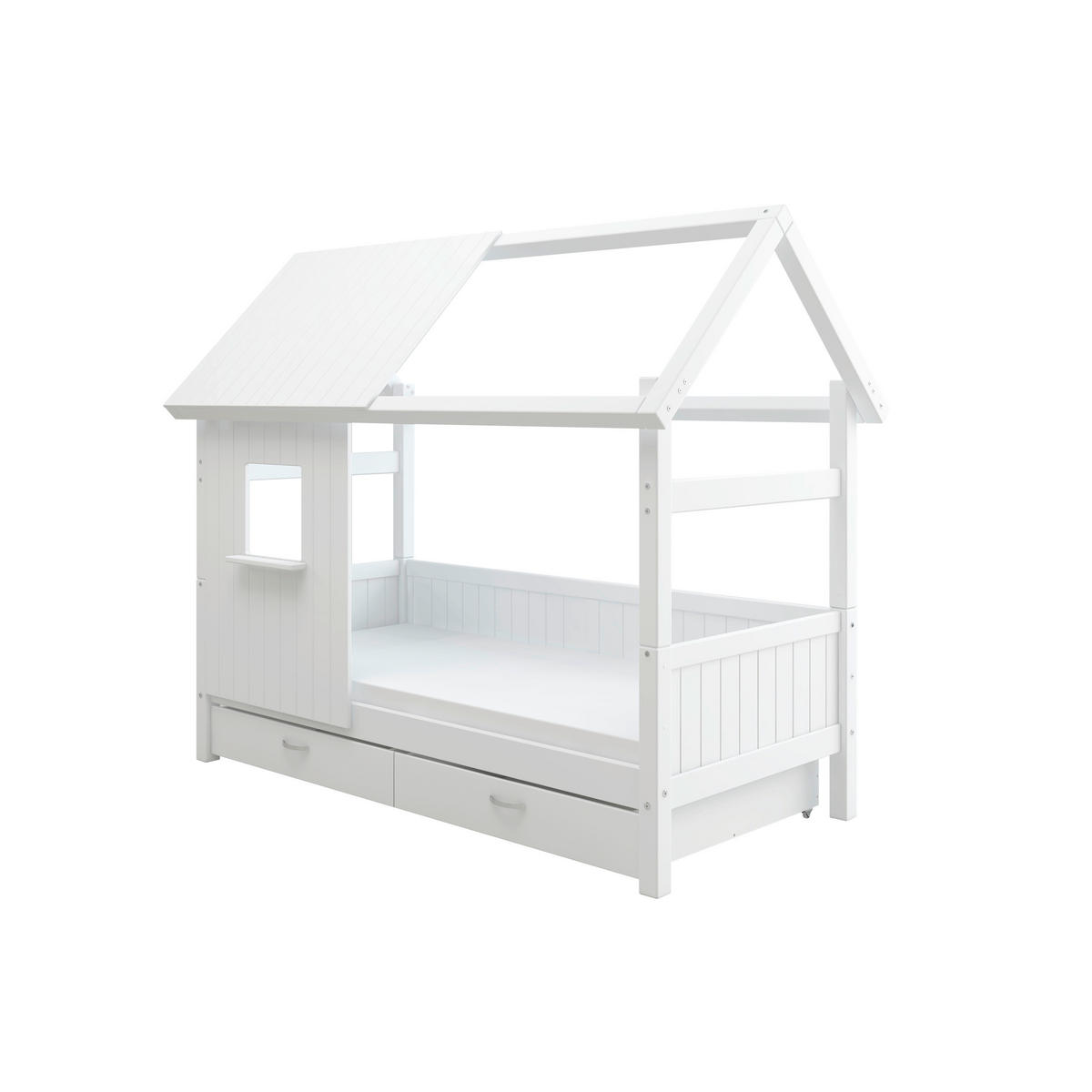 HAUSBETT 90/200 cm,  in Weiß, Rollrost, Bettschublade  - Weiß, MODERN, Holz (90/200cm) - Chameo