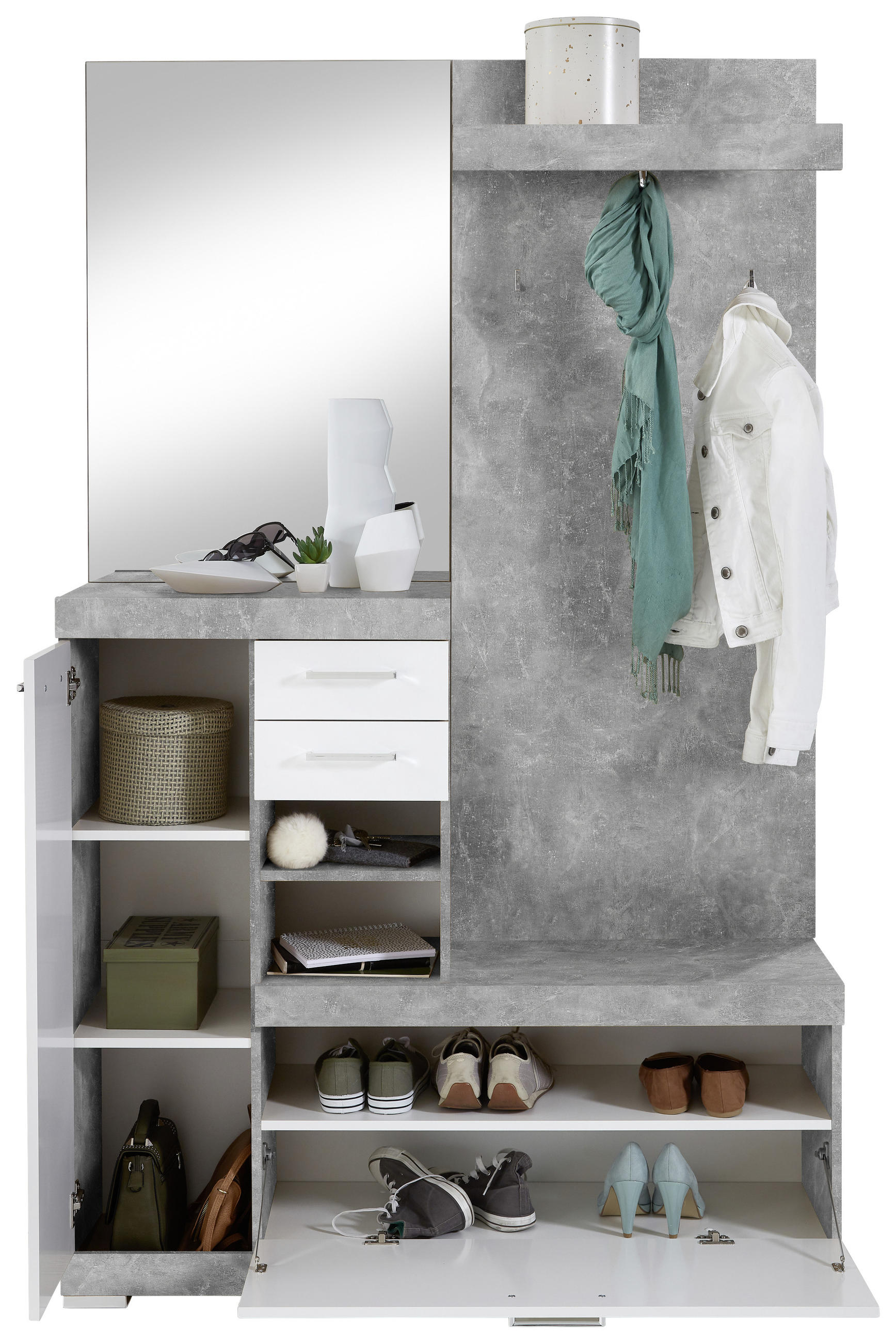 GARDEROBE  in 120/196/35 cm  - Weiß/Grau, MODERN, Holzwerkstoff (120/196/35cm) - MID.YOU