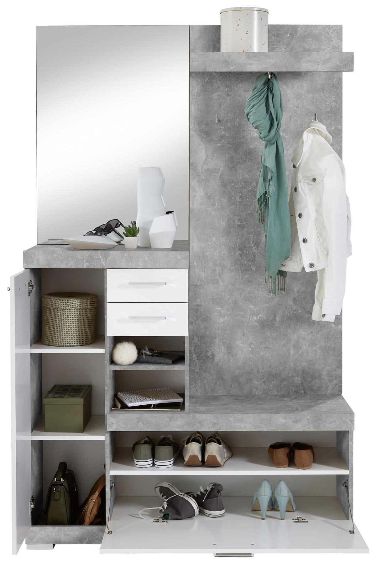 GARDEROBE  in 120/196/35 cm  - Weiß/Grau, MODERN, Holzwerkstoff (120/196/35cm) - MID.YOU
