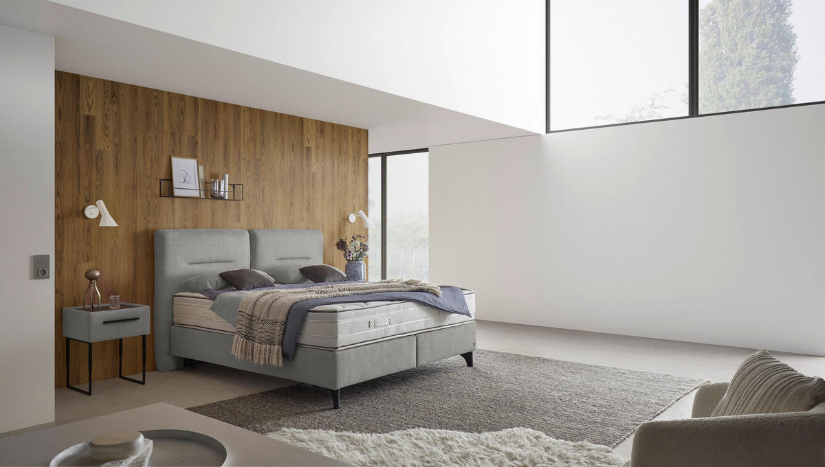 BOXSPRINGBETT 180/200 cm  Hellgrau  - Hellgrau/Schwarz, Design, Holz/Holzwerkstoff (180/200cm) - Dieter Knoll
