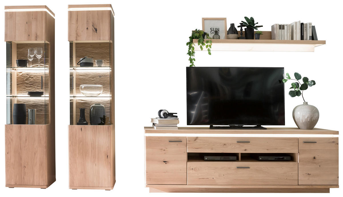 REGAL ZA DNEVNI BORAVAK boje hrasta   - siva/boje hrasta, Design, staklo/drvni materijal (340/204/50cm) - Livetastic