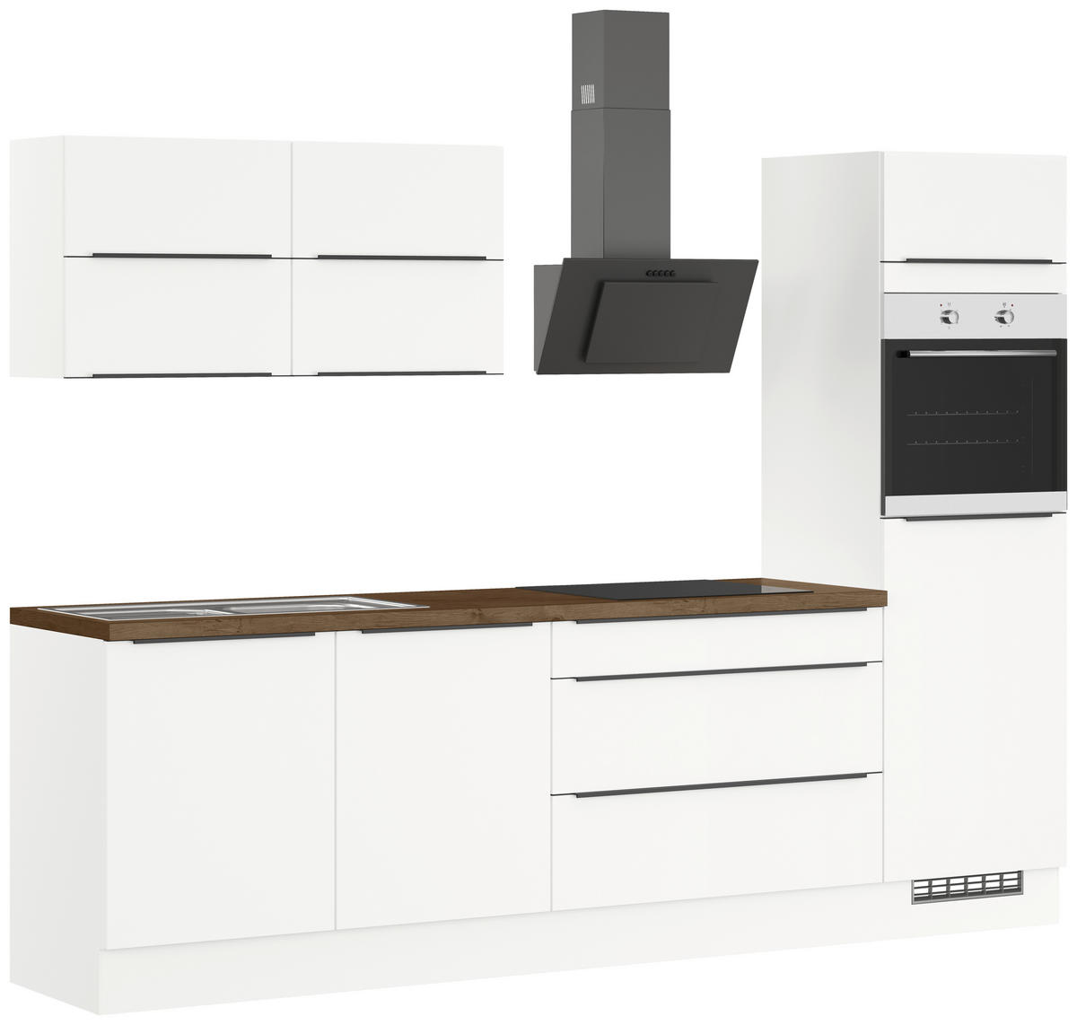 KÜCHENLEERBLOCK 280 cm   in Weiss  - Eiche dunkel/Weiss, Design, Holzwerkstoff/Metall (280cm) - Impuls