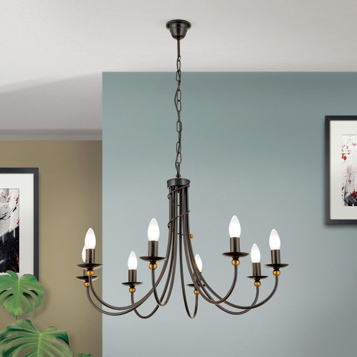 KRONLEUCHTER Alessia 76/130 cm   - Bronzefarben, KONVENTIONELL, Metall (76/130cm)