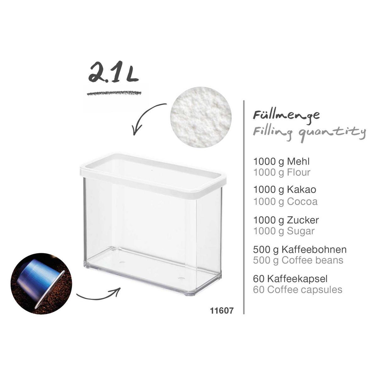 DÓZA NA POTRAVINY - priehľadné/biela, Basics, plast (10/20/14,2cm) - Rotho