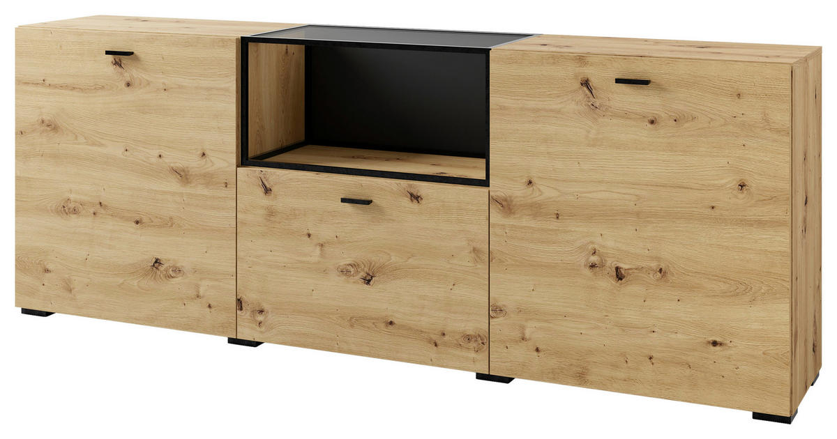 SIDEBOARD  in 200/75,5/37,5 cm  - Schwarz/Eiche Artisan, Design, Holzwerkstoff/Kunststoff (200/75,5/37,5cm) - MID.YOU