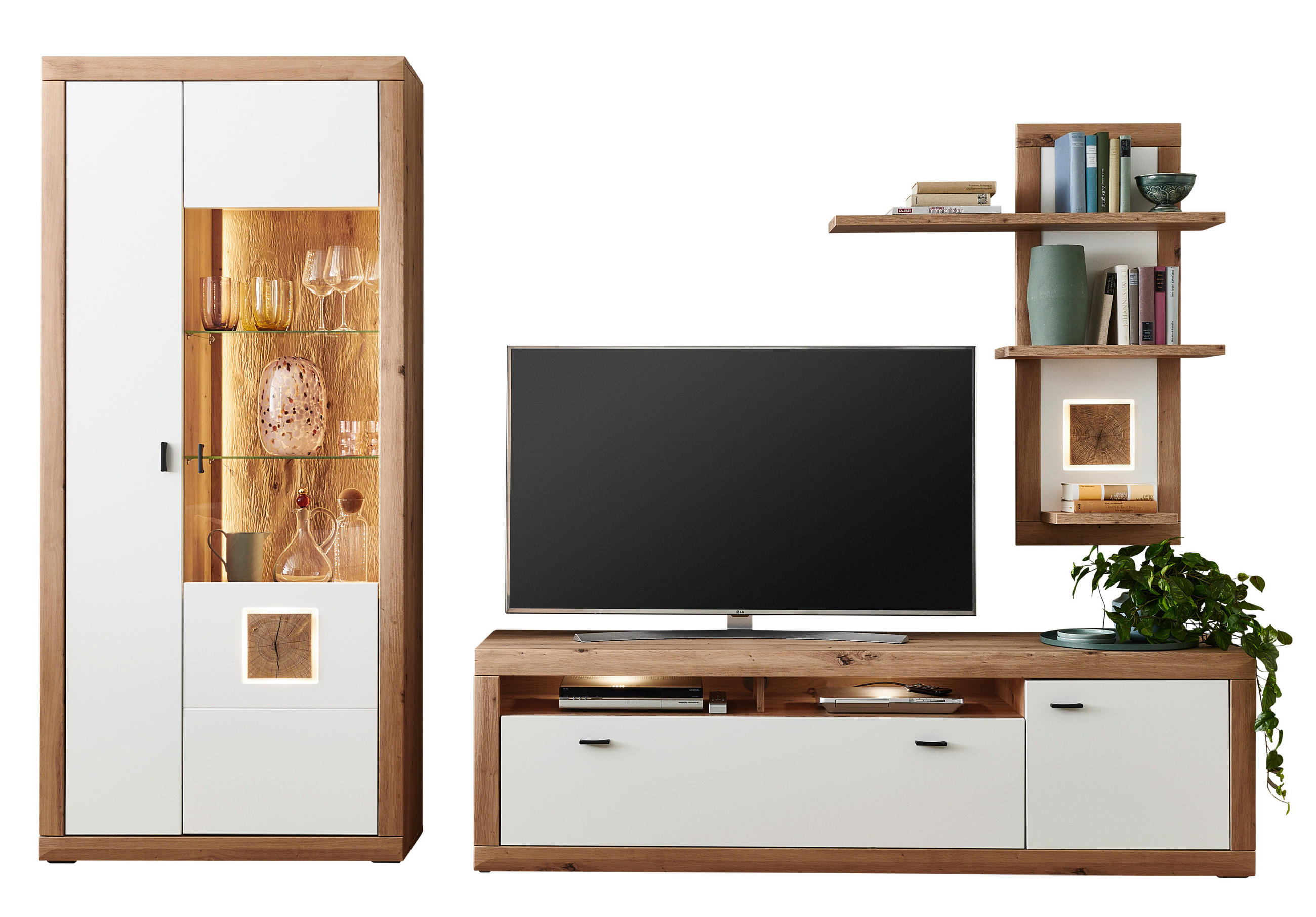WOHNWAND  in Weiß, Eiche Artisan  295,4/206,3/50,1 cm  - Anthrazit/Weiß, KONVENTIONELL, Glas/Holzwerkstoff (295,4/206,3/50,1cm) - Stylife