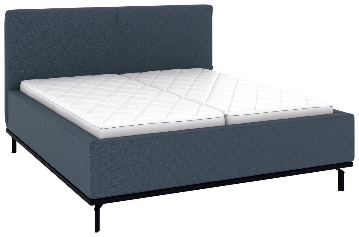 POLSTERBETT 180/200 cm,  in Dunkelblau, Matratze, Lattenrost, Bettkasten, H2 + H3 = mittel + fest  - Graphitfarben/Weiß, Design, Holz/Textil (180/200cm) - Musterring
