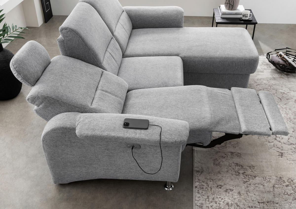 ECKSOFA in Chenille Silberfarben  - Chromfarben/Silberfarben, Modern, Textil/Metall (231/165cm) - Livetastic