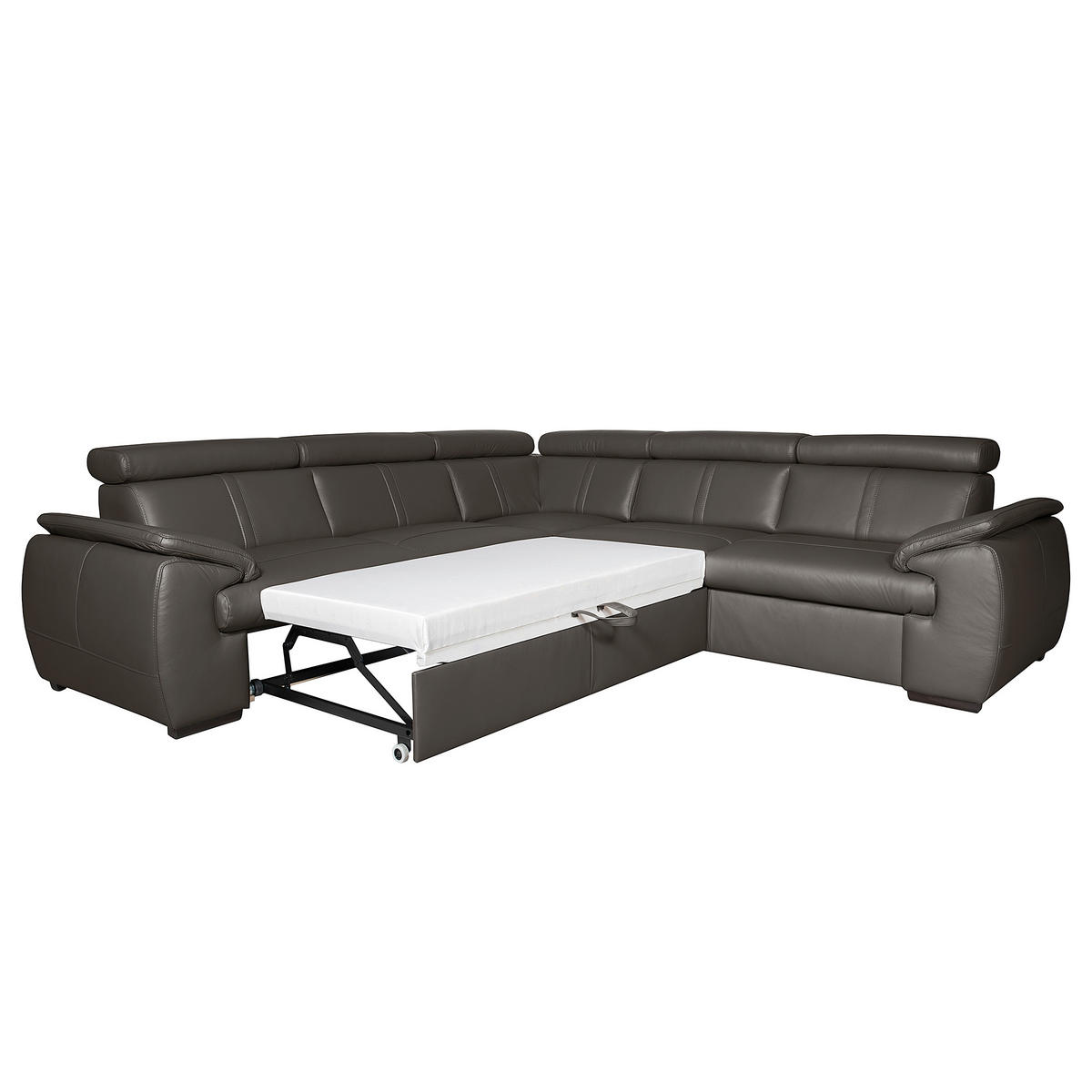 ECKSOFA  in Echtleder Dunkelbraun  - Wengefarben/Dunkelbraun, Design, Leder/Holz (265/265cm) - Livetastic