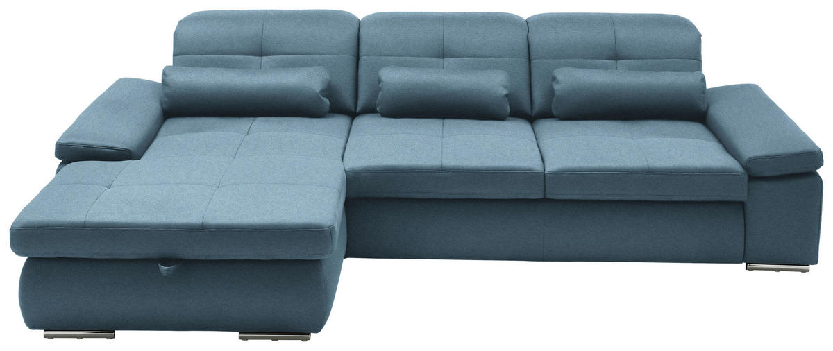 ECKSOFA  in Flachgewebe Hellblau  195/309 cm  - Chromfarben/Hellblau, Design, Textil (195/309cm) - Beldomo Style