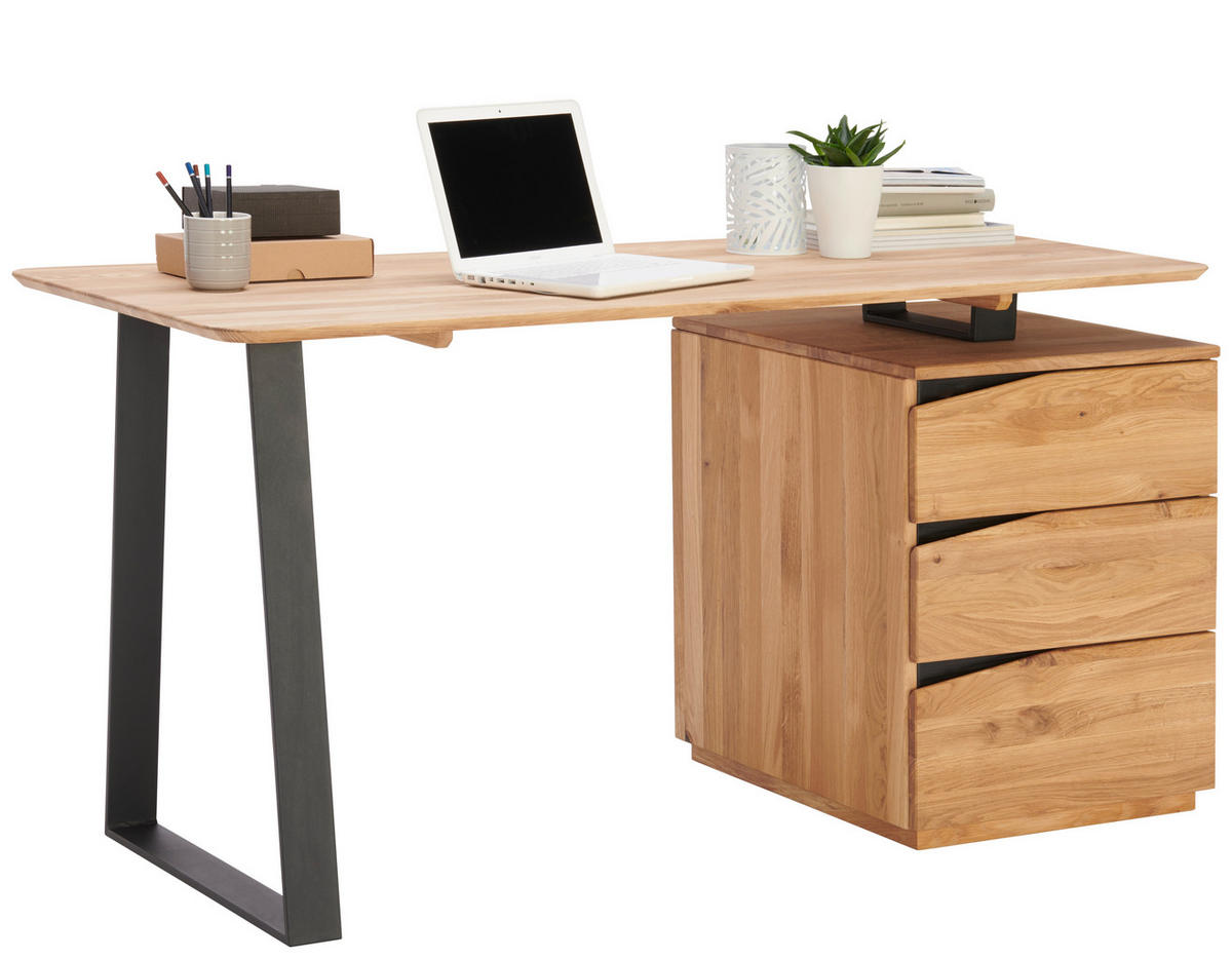 PISAĆI STOL  divlji hrast  drvo  - crna/divlji hrast, Natur, drvo/metal (140/65/75cm) - Linea Natura