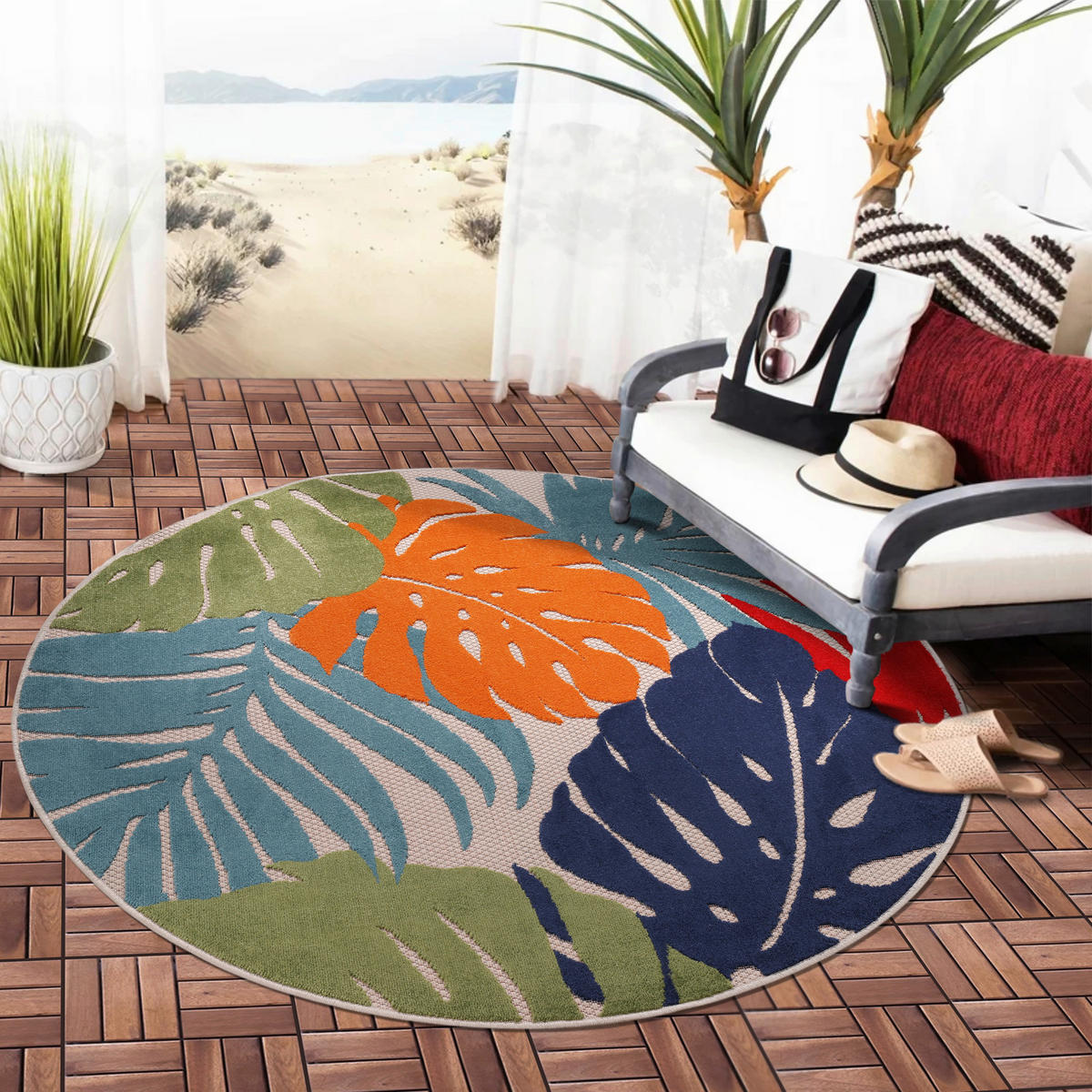 TEPIH ZA UNUTAR./VANJ. UPORAB  150 cm  plava, zelena  Floral  - zelena/plava, Lifestyle, tekstil/plastika (150cm)