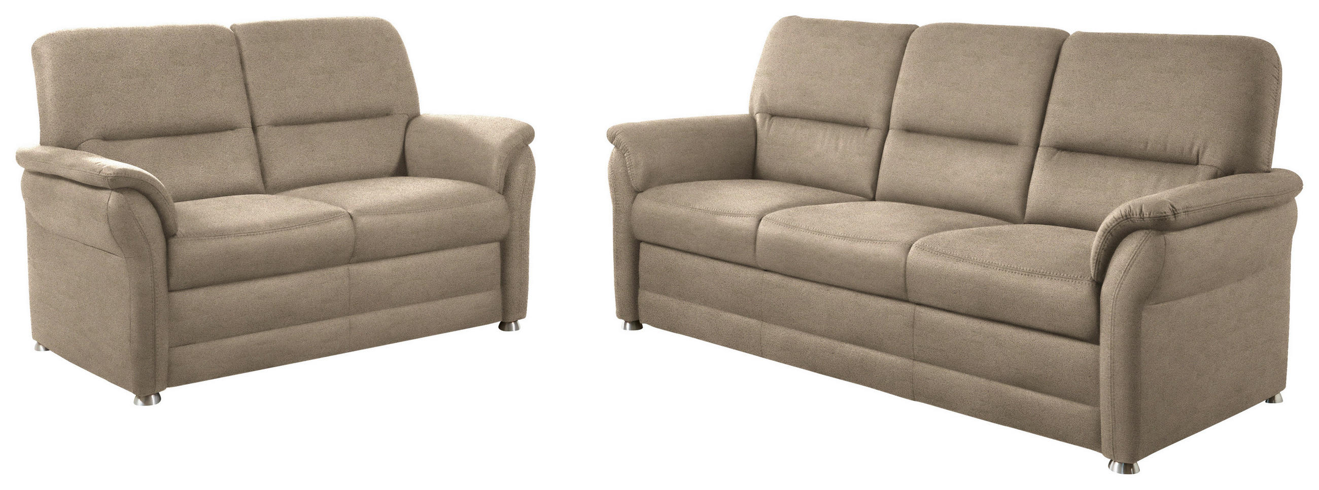 SITZGARNITUR Mikrofaser Hellbraun  - Hellbraun/Alufarben, Konventionell, Textil/Metall (192/96/89cm) - Beldomo Comfort