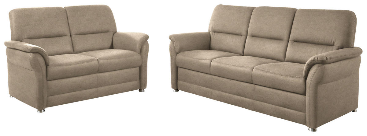 SITZGARNITUR Mikrofaser Hellbraun  - Hellbraun/Alufarben, Konventionell, Textil/Metall (192/96/89cm) - Beldomo Comfort