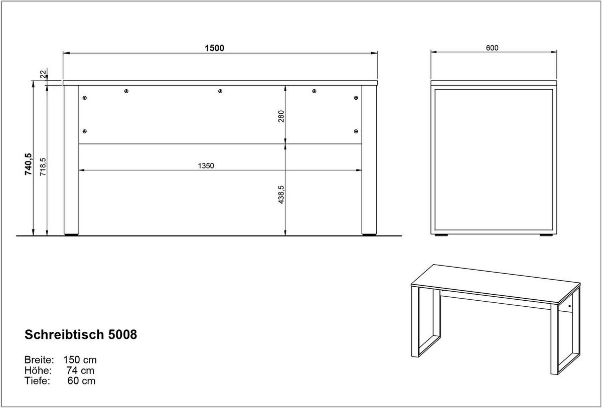 SCHREIBTISCH 150/60/74 cm Graphitfarben, Schwarz   - Graphitfarben/Schwarz, Design, Holzwerkstoff/Metall (150/60/74cm) - Germania