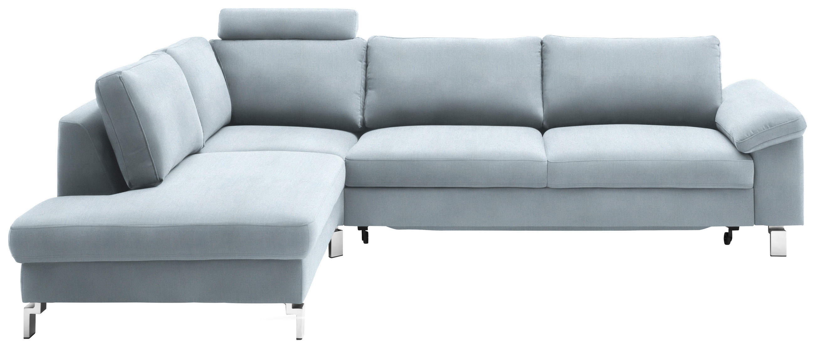 ECKSOFA in Velours Hellblau  - Chromfarben/Hellblau, Design, Textil/Metall (200/281cm) - Pure Home Lifestyle