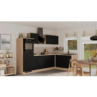 ECKKÜCHE 280/170 cm  in Schwarz, Eichefarben  - Eichefarben/Schwarz, Basics, Holzwerkstoff/Metall (280/170cm) - FlexWell