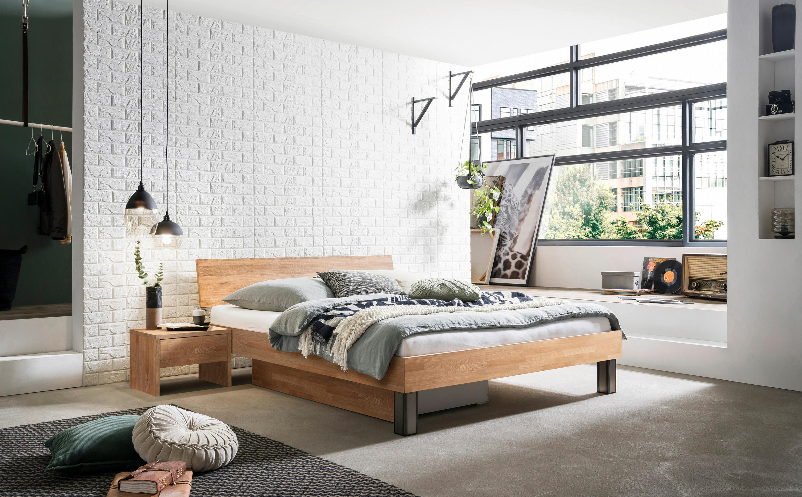 BETT 140/200 cm  in Eiche Bianco  - Eiche Bianco/Eichefarben, Natur, Holz/Metall (140/200cm) - Hasena