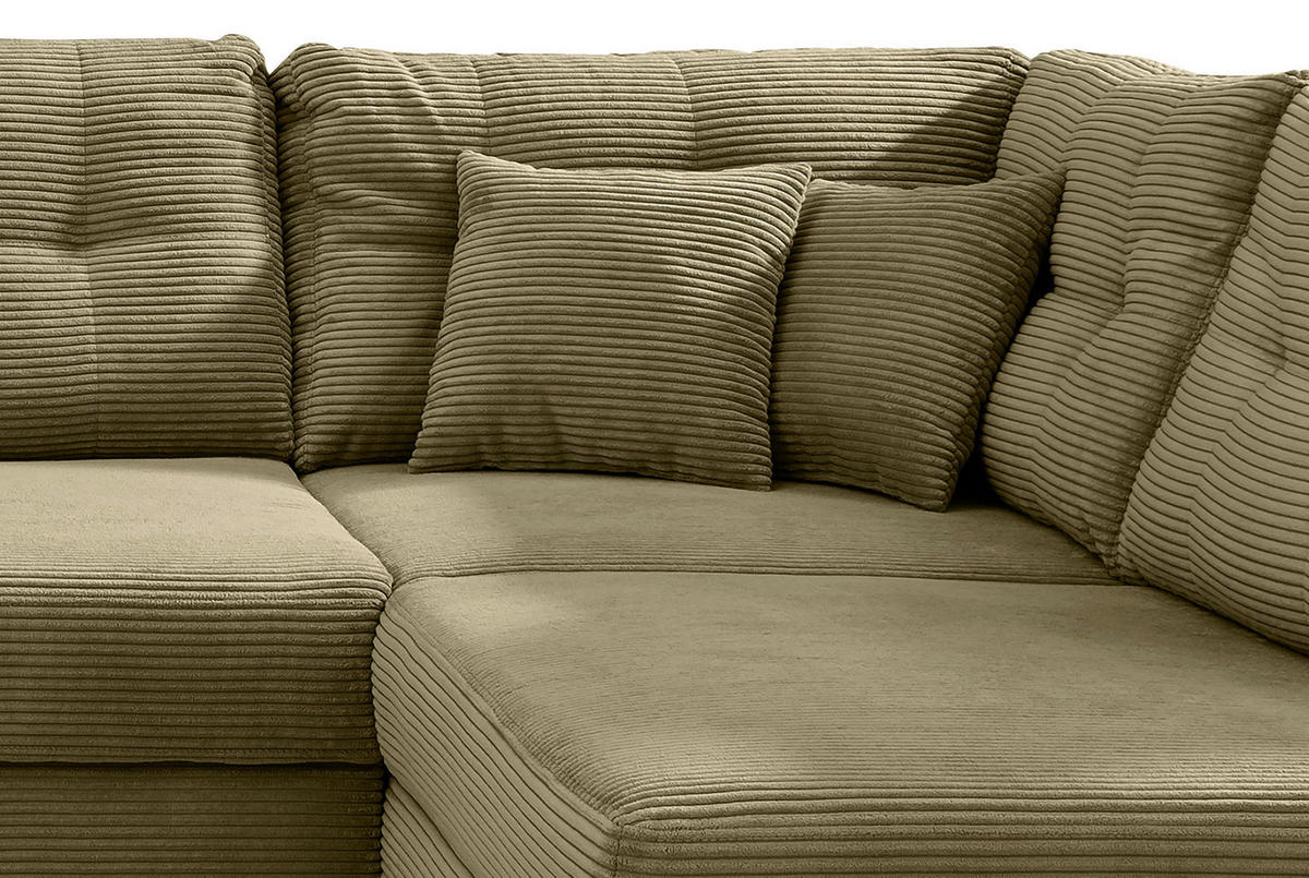 WOHNLANDSCHAFT in Cord Olivgrün  - Naturfarben/Olivgrün, Modern, Holz/Textil (176/338-352/206cm) - Livetastic