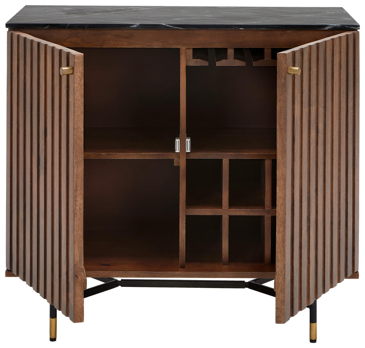 BÁRSZEKRÉNY fekete, dió  - fekete/sárgaréz, Lifestyle, kő/fém (94/85/40cm) - MID.YOU