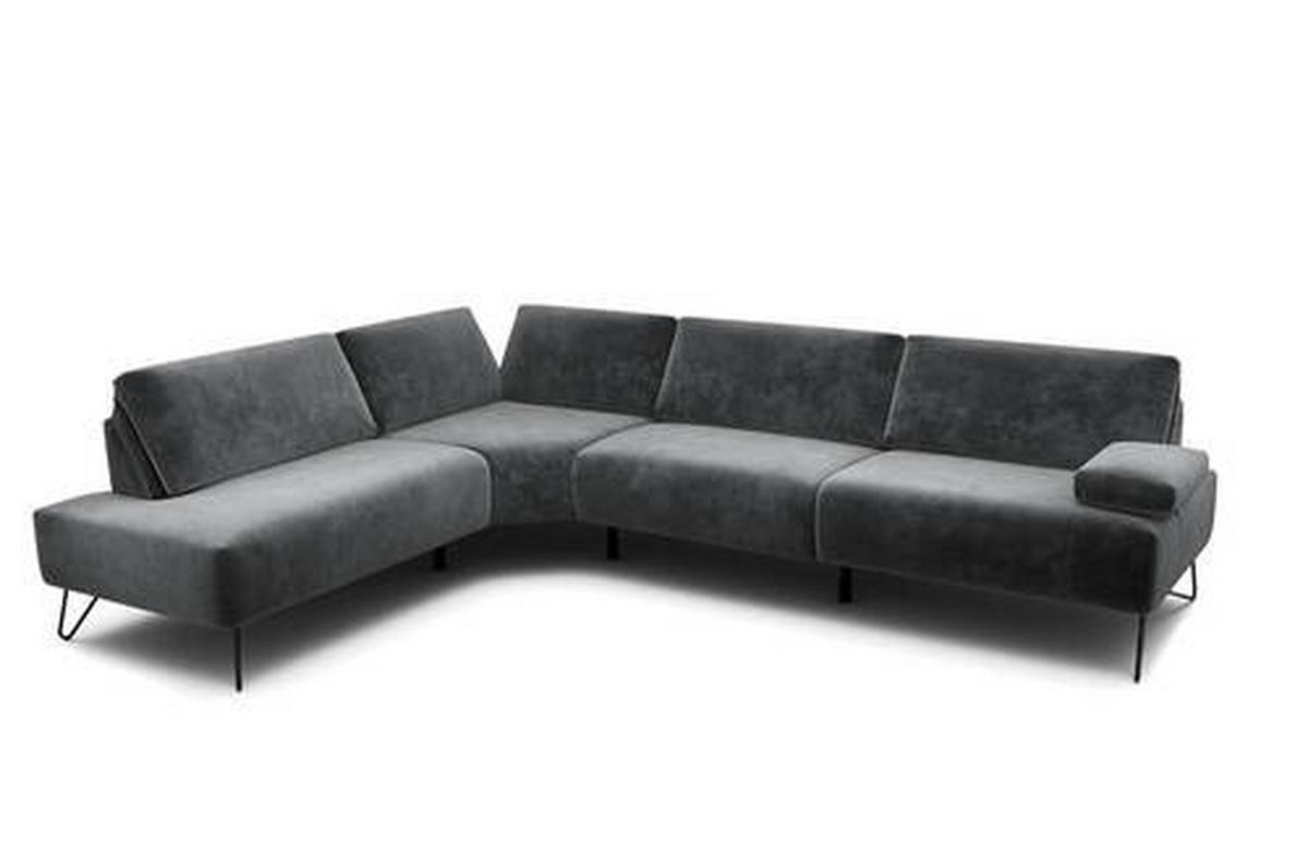 ECKSOFA in Samt Anthrazit  213/288-303 cm  - Anthrazit/Schwarz, Design, Textil/Metall (213/288-303cm) - SENSOO
