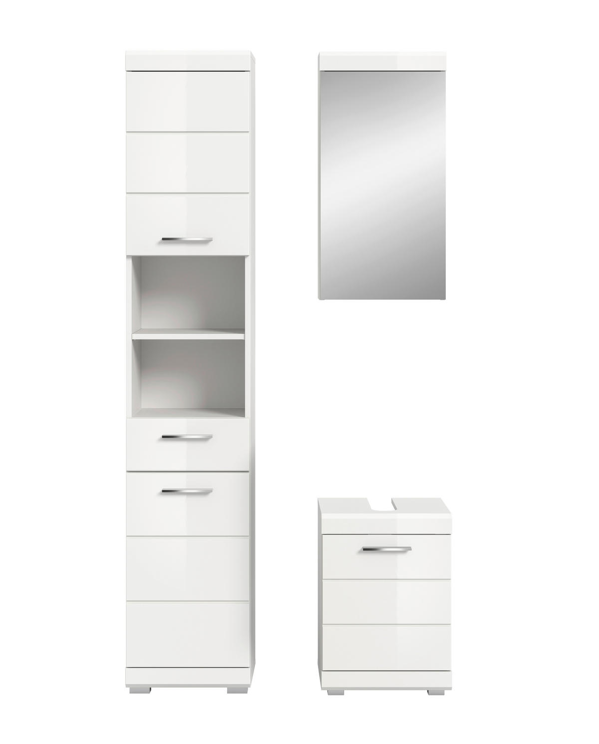 BADEZIMMER 3-teilig  in 92 cm  - Weiß Hochglanz/Silberfarben, Trend, Glas/Holzwerkstoff (92cm) - MID.YOU