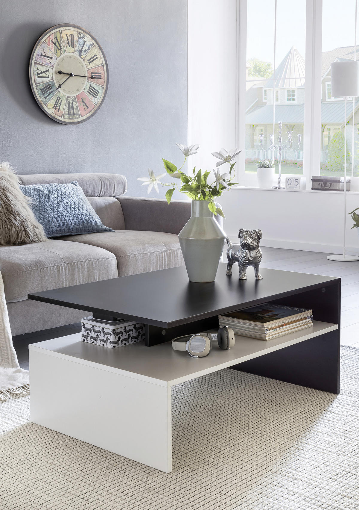 DOHÁNYZÓASZTAL faalapú anyag 90/60/43 cm   - fekete/fehér, Modern, faalapú anyag (90/60/43cm) - MID.YOU