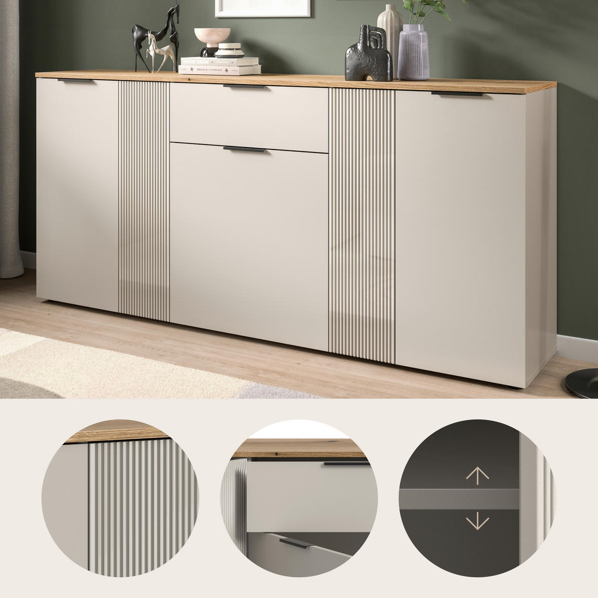 SIDEBOARD  180/86/38 cm 1 låda(or)  - svart/kashmir, Design, trämaterial/plast (180/86/38cm) - MID.YOU