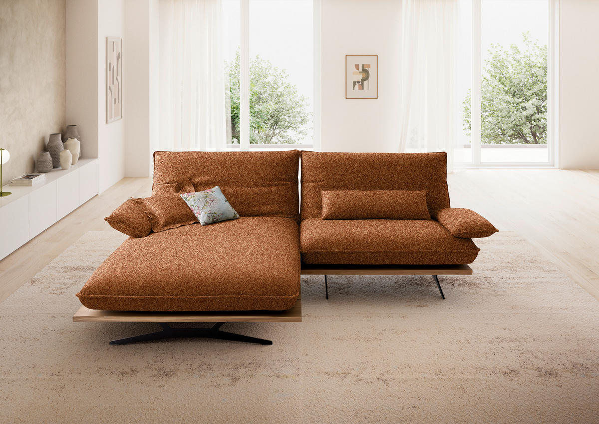 ECKSOFA Chenille, Flachgewebe Rostfarben, Wildeiche  - Wildeiche/Rostfarben, Design, Holz/Textil (161/284cm) - Koinor