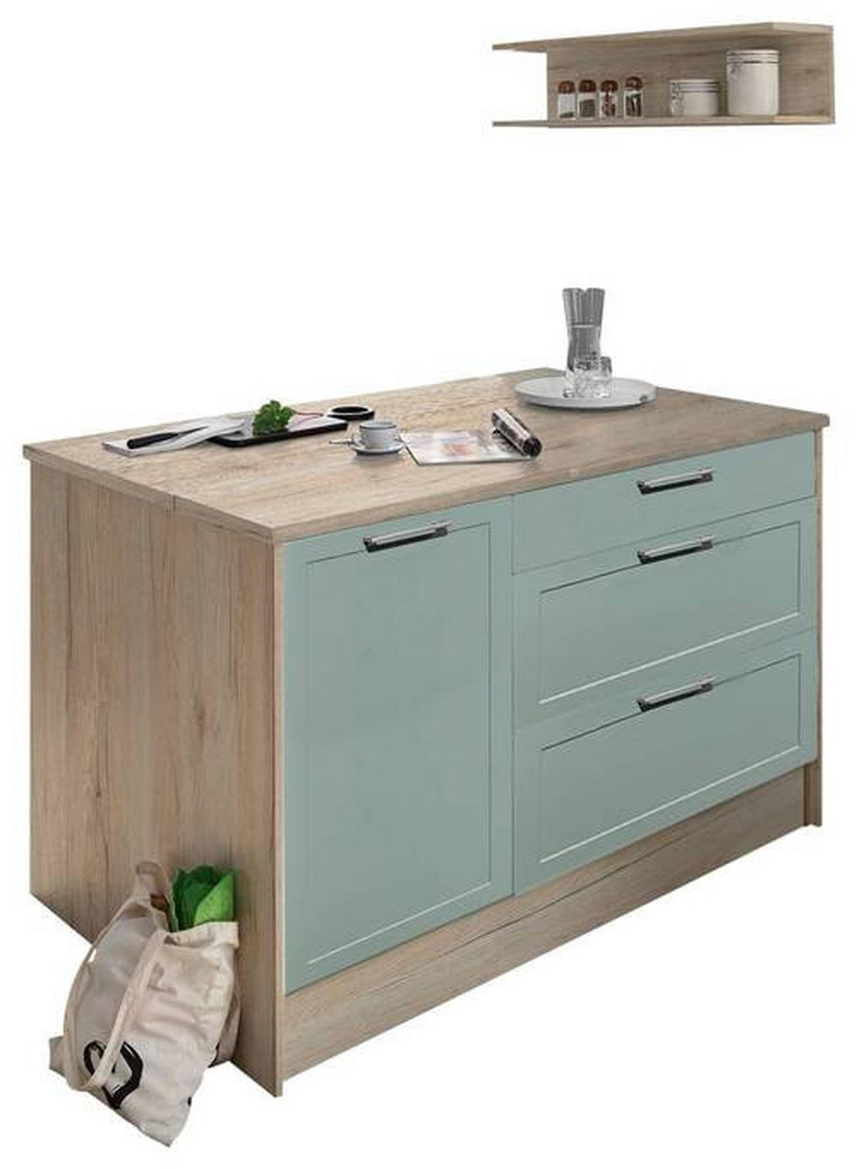 KÜCHENINSEL   in Eiche San Remo, Grün  - Chromfarben/Eiche San Remo, Design, Holzwerkstoff/Metall (145/90/90cm) - MID.YOU