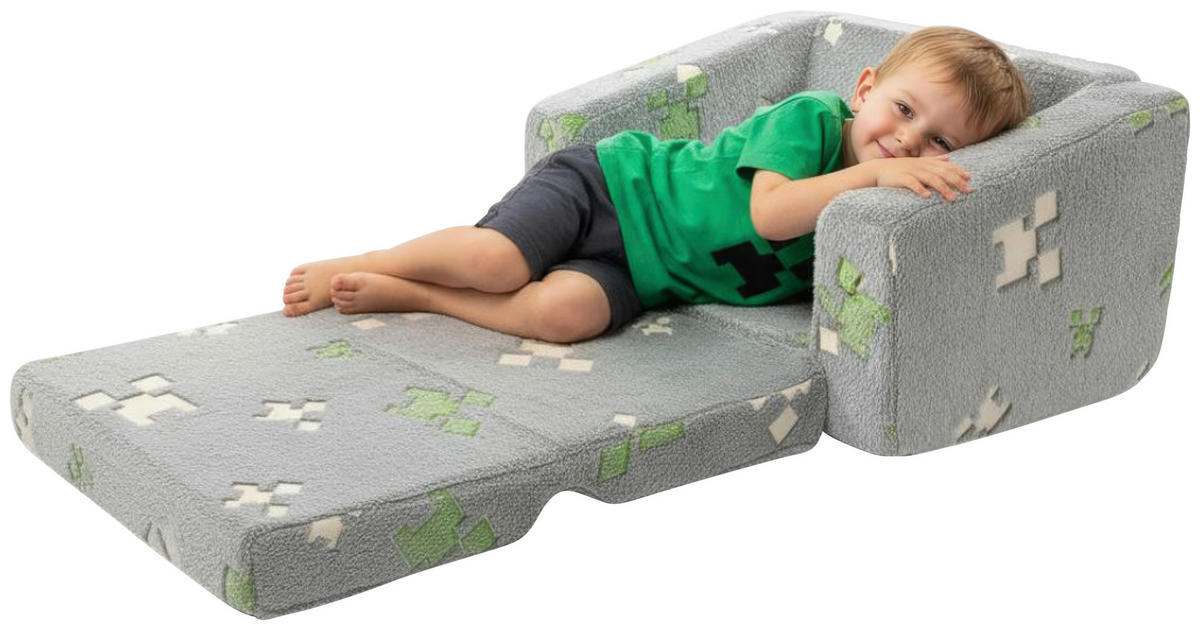 JUGEND- UND KINDERSOFA Minecraft in Grau  - Grau, Trend, Textil (105/58/41cm) - Minecraft