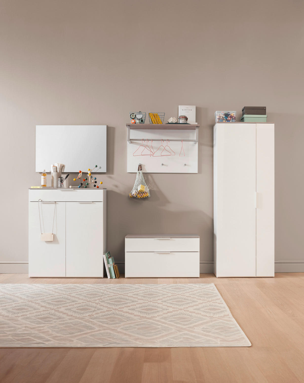 GARDEROBNA KLOP bela, svetlo siva - bela/svetlo siva, Design, kovina (90/50/35cm) - Voleo