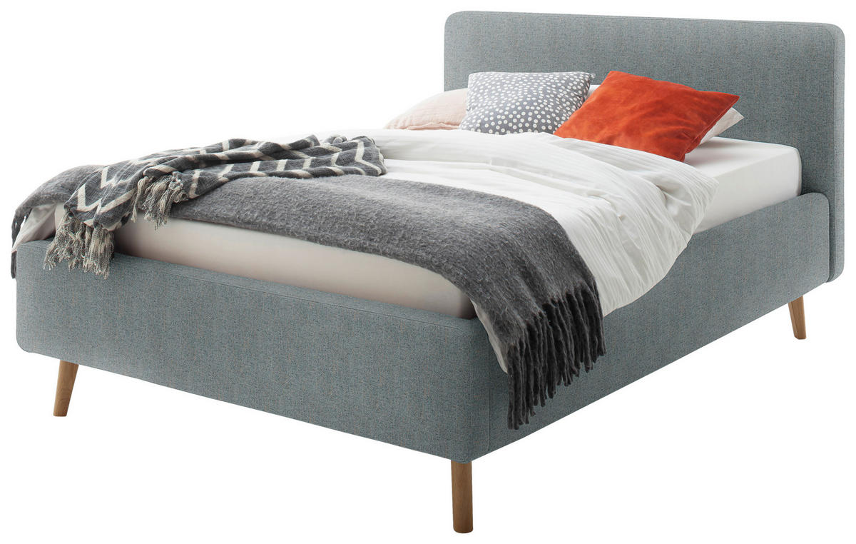 POLSTERBETT Lattenrost, Bettkasten 140/200 cm  in Türkis  - Türkis/Eichefarben, Design, Holz/Textil (140/200cm) - Xora