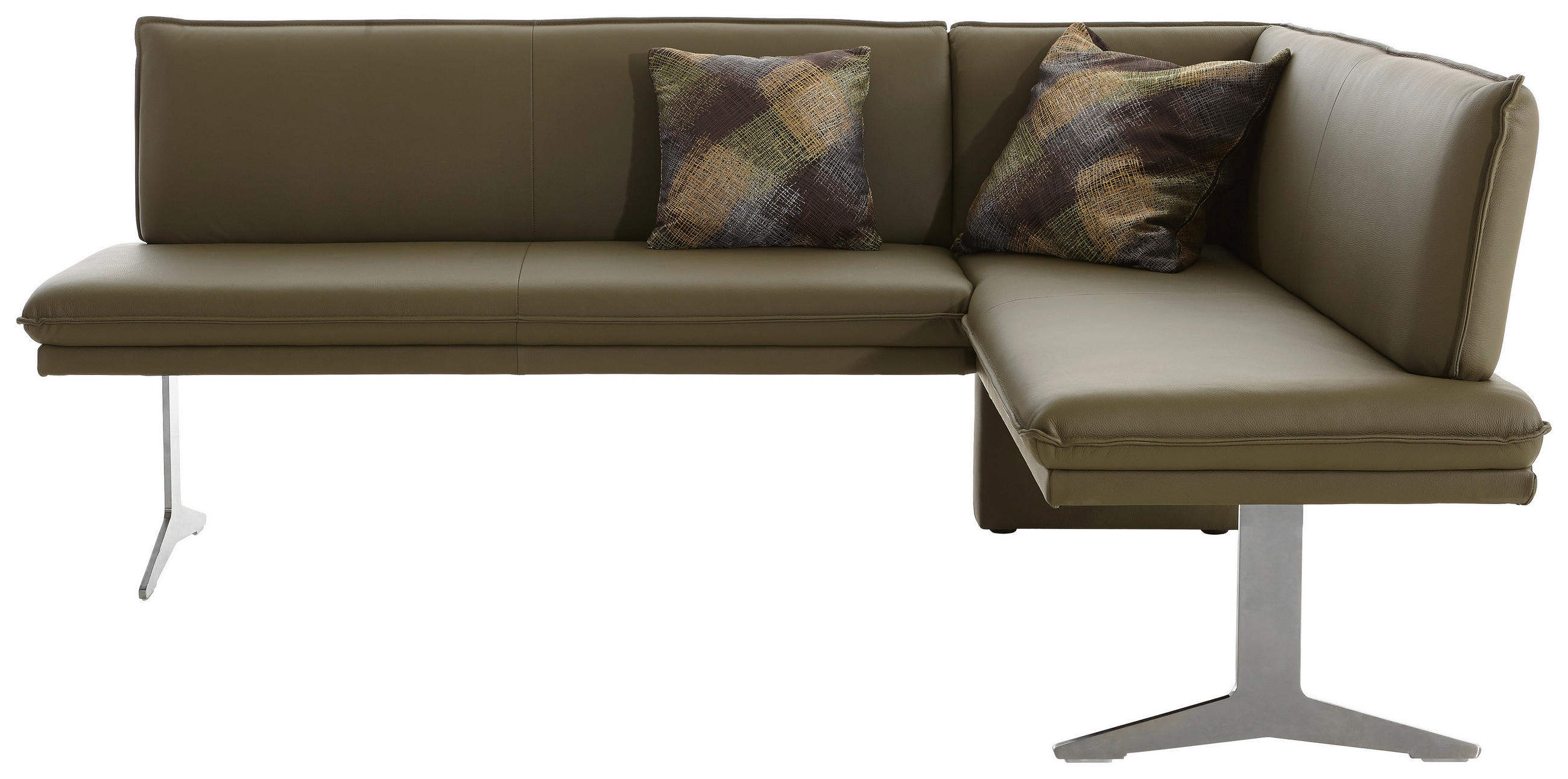 ECKBANK 205/158 cm Echtleder Grün, Edelstahlfarben   - Edelstahlfarben/Grün, Design, Leder/Metall (205/158cm) - Moderano