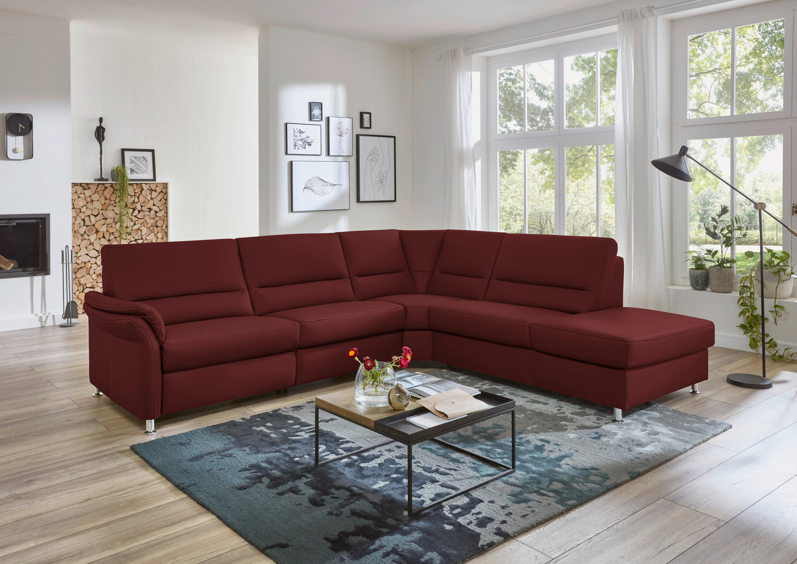ECKSOFA in Echtleder Brombeere  - Brombeere/Beige, Design, Leder/Metall (288/249cm) - Beldomo Premium