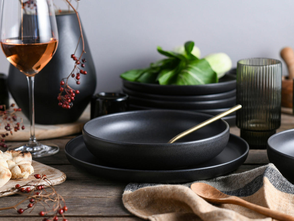 TAFELSERVICE Uno 12-teilig  - Schwarz, Design, Keramik (36,5/36,5/34,5cm) - Creatable
