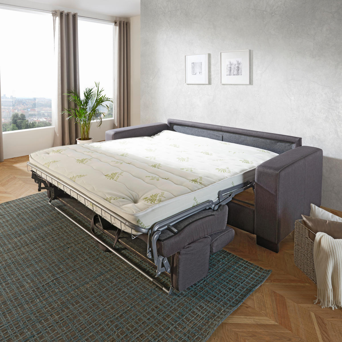 CANAPEA EXTENSIBILĂ textil gri închis  - culoare lemn wenge/gri deschis, Design, lemn/textil (222/83/104cm) - Novel