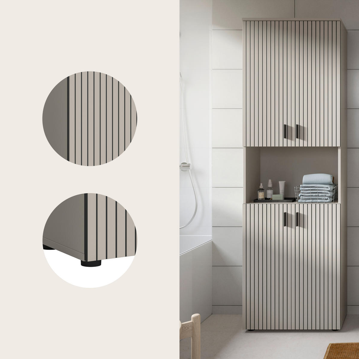 HOCHSCHRANK 60/192/30 cm  - Kaschmir/Schwarz, Trend, Holzwerkstoff/Kunststoff (60/192/30cm) - MID.YOU