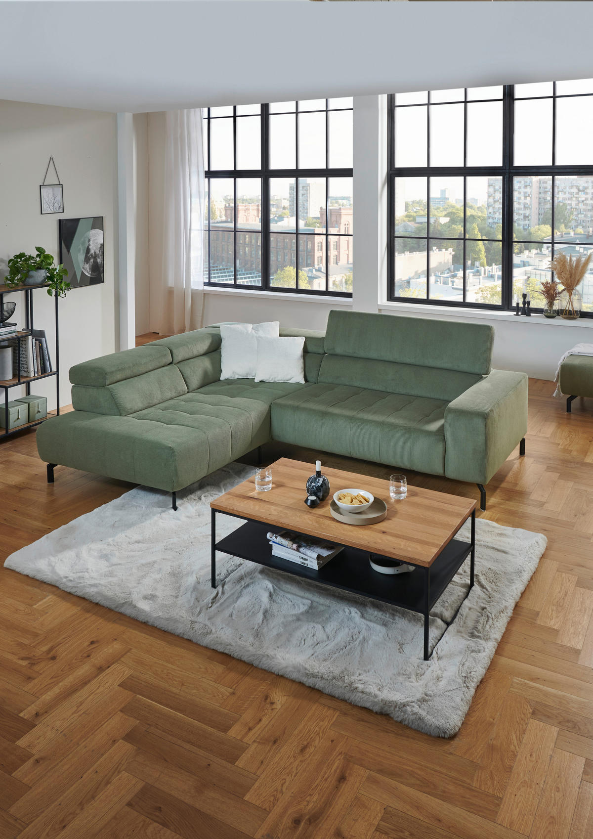 ECKSOFA Waldgrün Cord  - Waldgrün/Schwarz, Design, Textil/Metall (214/261cm) - Beldomo Style