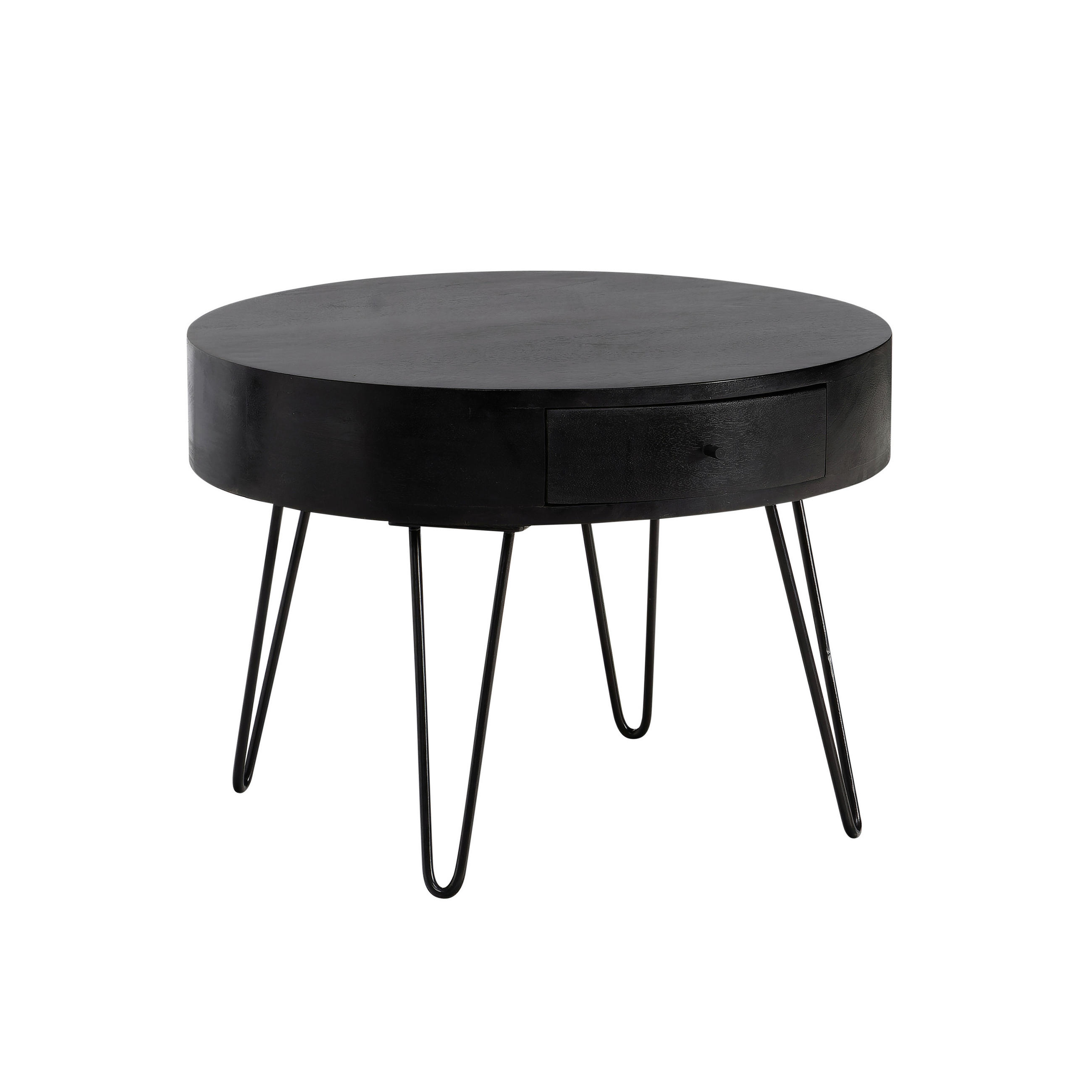 COUCHTISCH Mangoholz massiv 60/60/43 cm rund Schwarz  - Schwarz, Design, Holz/Metall (60/60/43cm) - MID.YOU