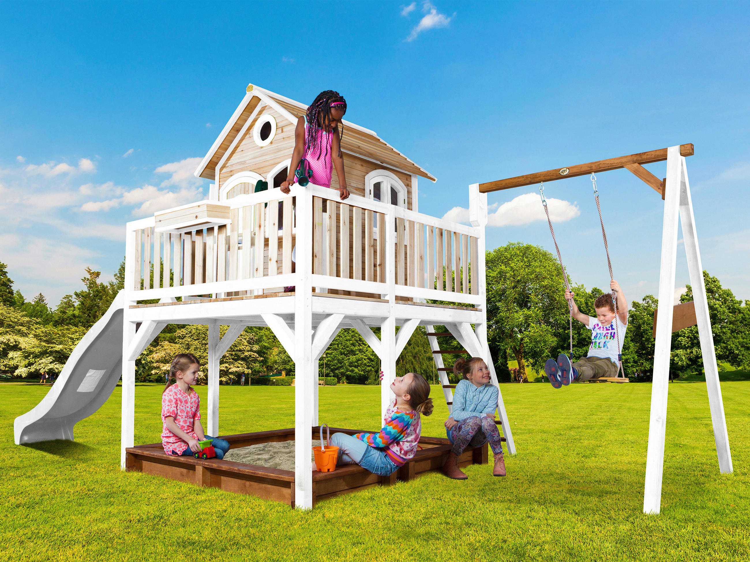 SPIELTURM 541/291/277 cm  - Braun/Weiß, KONVENTIONELL, Holz/Kunststoff (541/291/277cm) - Ambia Garden