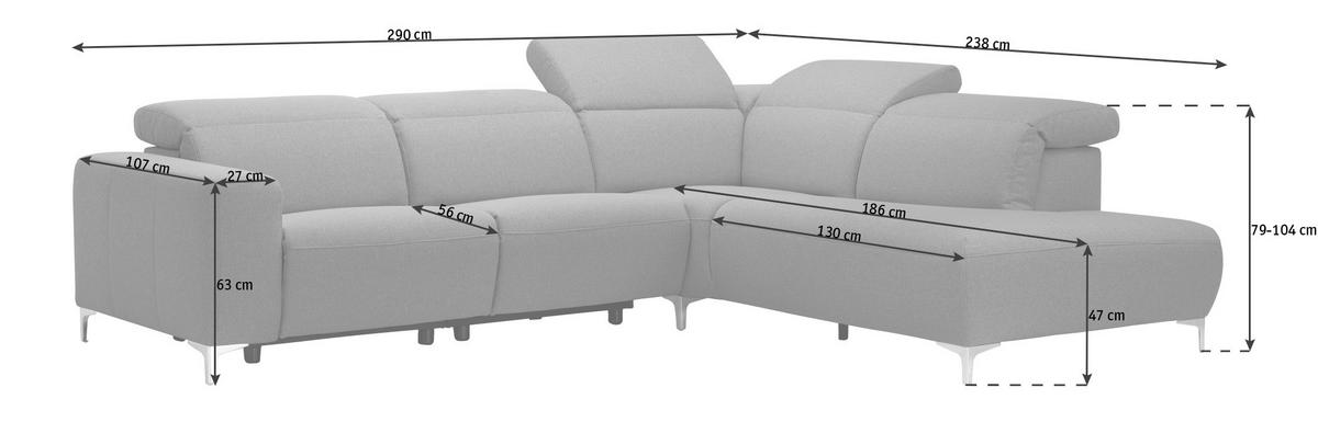 ECKSOFA Anthrazit Flachgewebe  - Anthrazit/Schwarz, Design, Textil/Metall (290/238cm) - Pure Home Lifestyle