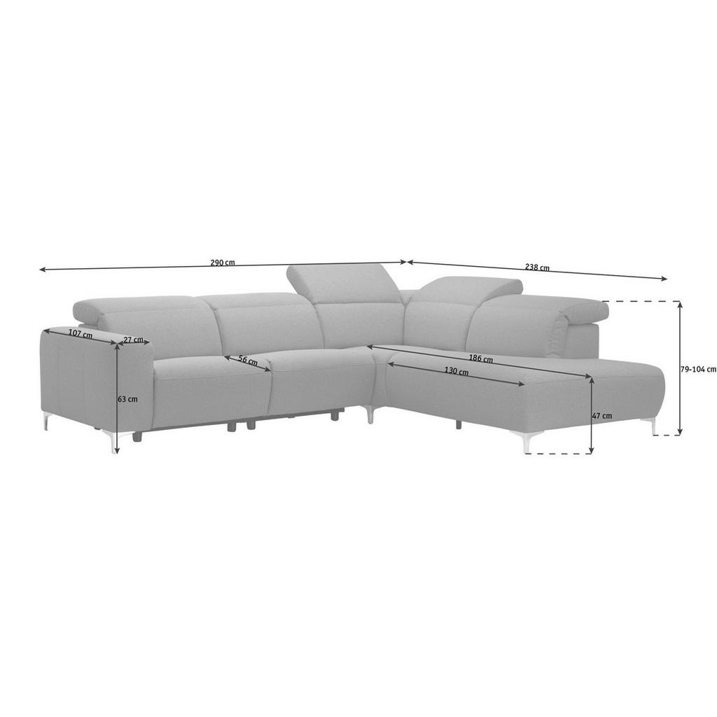Thumbnail - Pure Home Lifestyle Ecksofa, Hellblau, Textil, Uni, 4-Sitzer, Ottomane rechts, L-Form, 290x238 cm, Goldenes M, Dgm, Type...