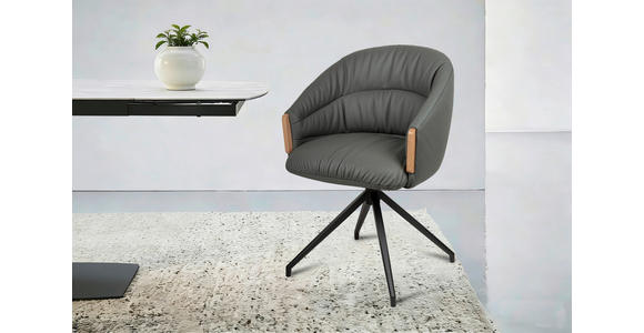 ARMLEHNSTUHL  Sitzfläche 360° drehbar, automatische Rückholfunktion  Echtleder  - Anthrazit/Schwarz, Design, Leder/Holz (61/84/62cm) - Valnatura
