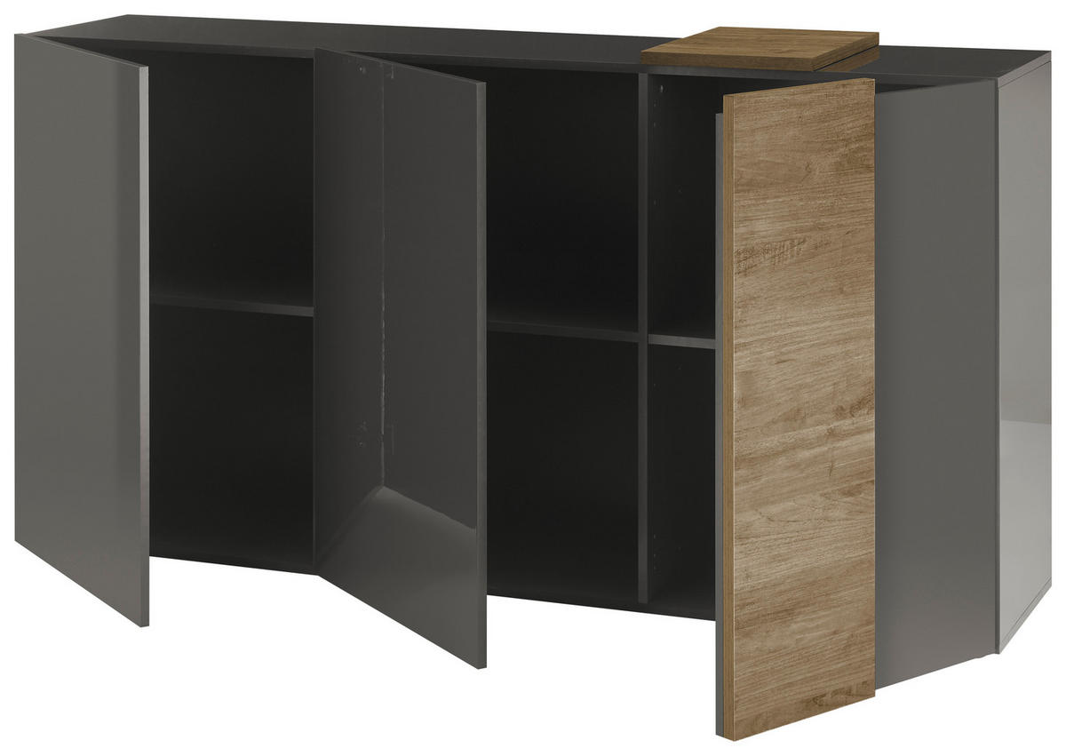 SIDEBOARD 181/94/44 cm  in Eichefarben, Dunkelgrau  - Eichefarben/Dunkelgrau, Basics, Holzwerkstoff (181/94/44cm)