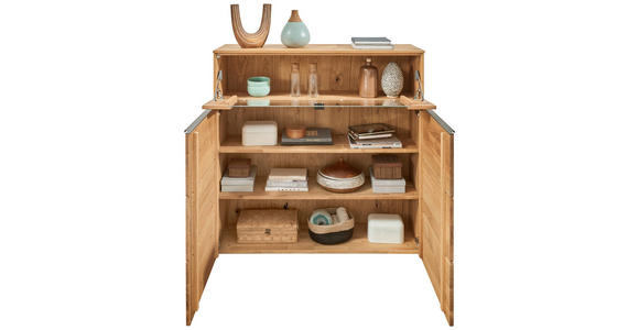 HIGHBOARD Eichefarben 120/119,3/39,5 cm - Eichefarben/Schwarz, Natur, Glas/Holz (120/119,3/39,5cm) - Valnatura