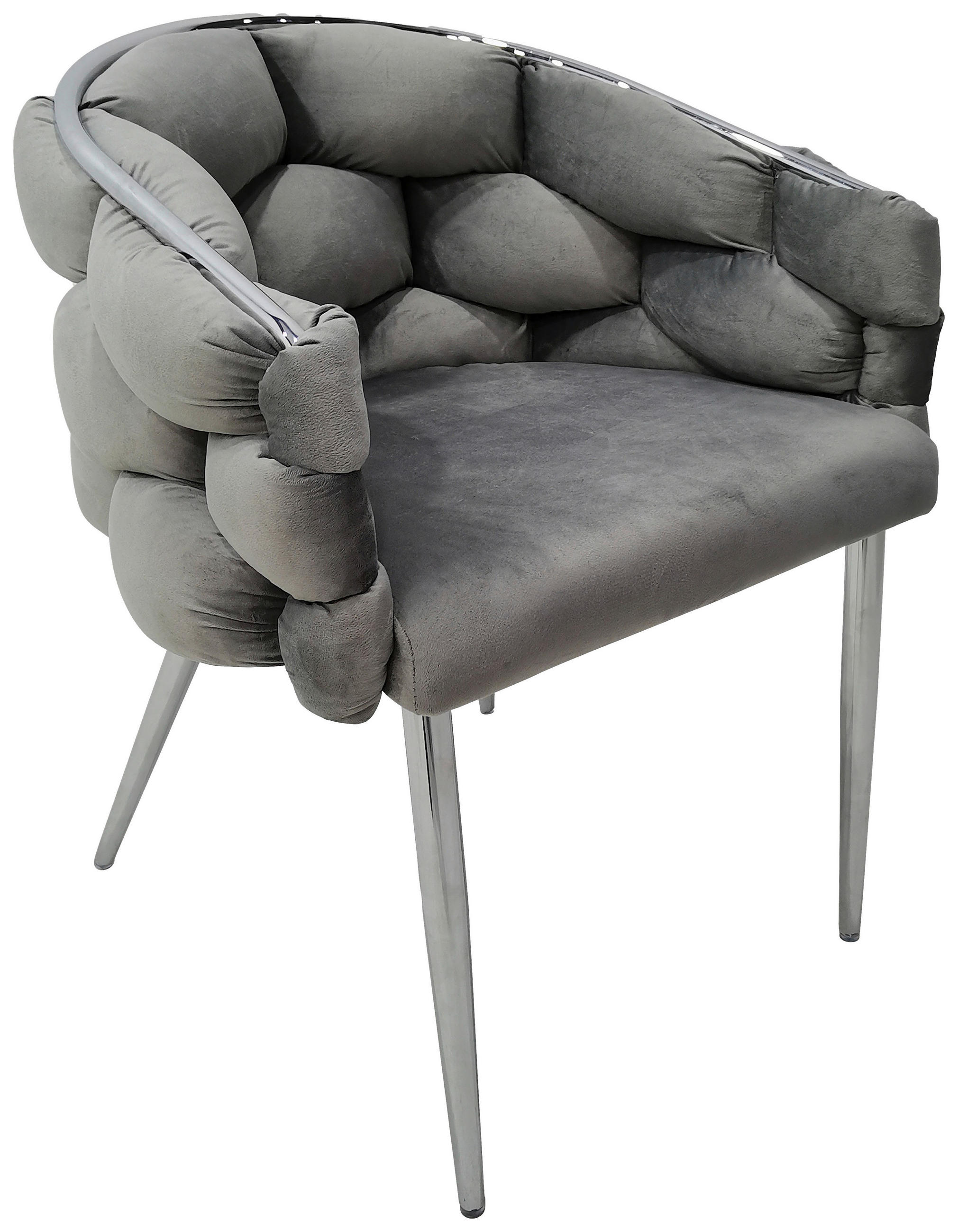 ARMLEHNSTUHL-SET 2 Stück  in Samt  - Silberfarben/Grau, MODERN, Textil/Metall (65/79/61cm) - Kayoom
